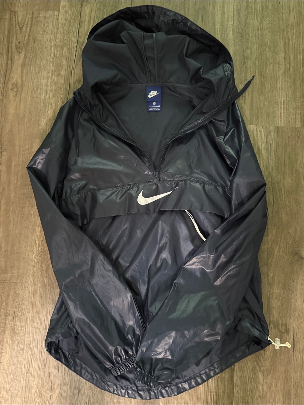 Nike Black Pullover Windbreaker with Silver Swoosh